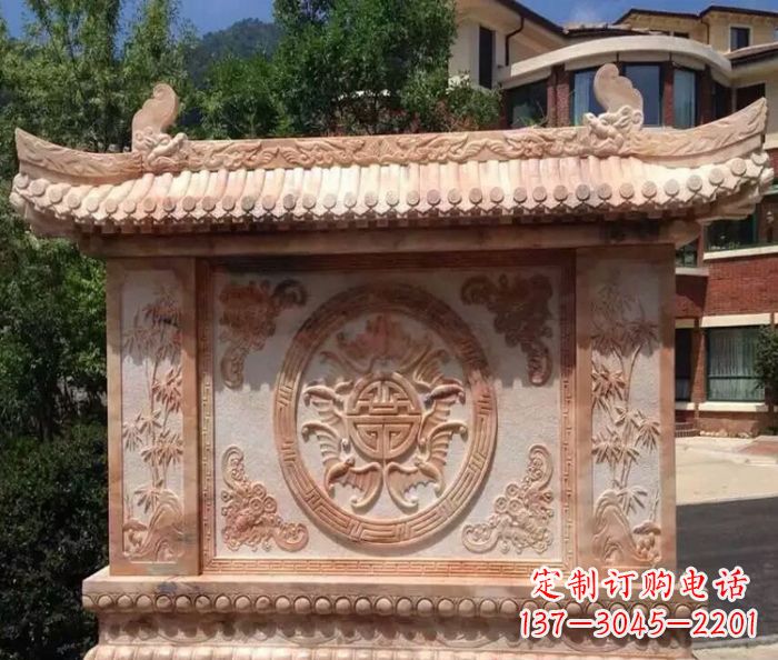 漳州中领雕塑-公园晚霞红蝙蝠竹子石影壁雕塑
