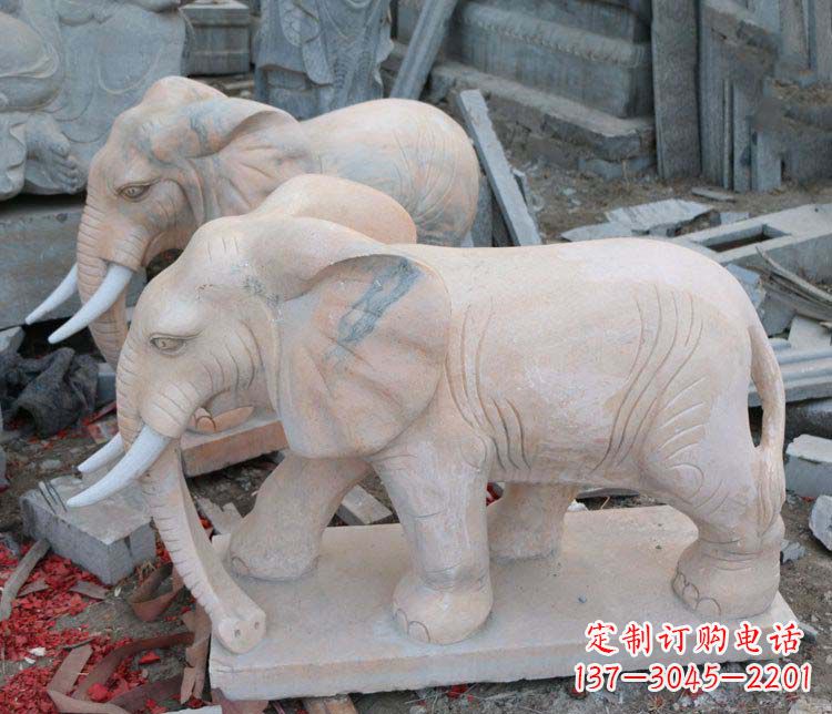 漳州雕刻出令人感动的那头大象定制公园晚霞红大象动物石雕