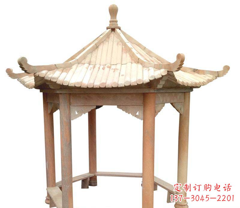 漳州公园晚霞红六角石雕凉亭 (3)