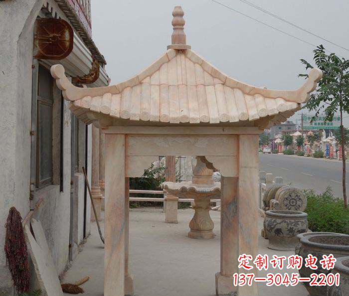 漳州精美红六角石凉亭雕塑