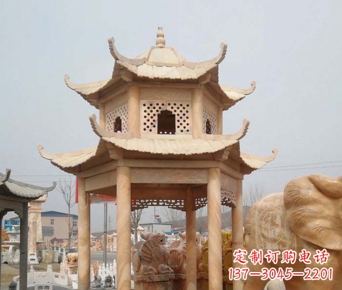 漳州红双层六角石凉亭雕塑