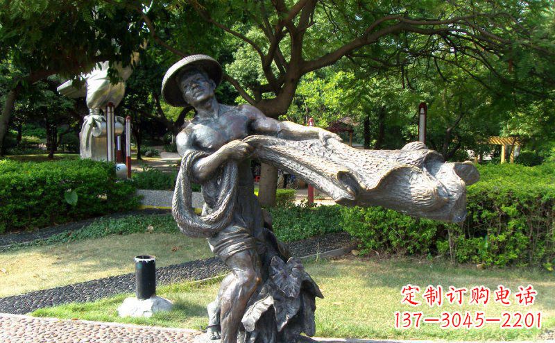 漳州公园渔民撒网景观铜雕