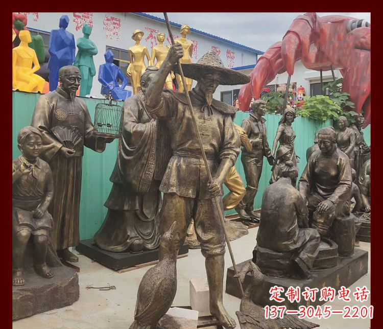 漳州公园渔翁和鸬鹚铜雕