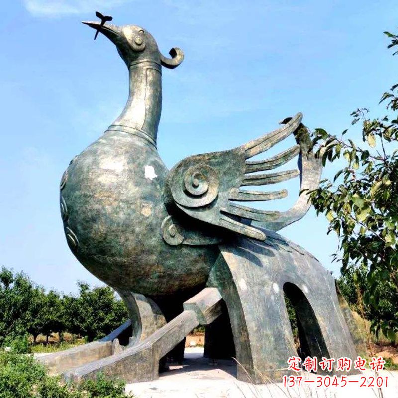 漳州公园园林天地之主朱雀神兽铜雕景观雕塑