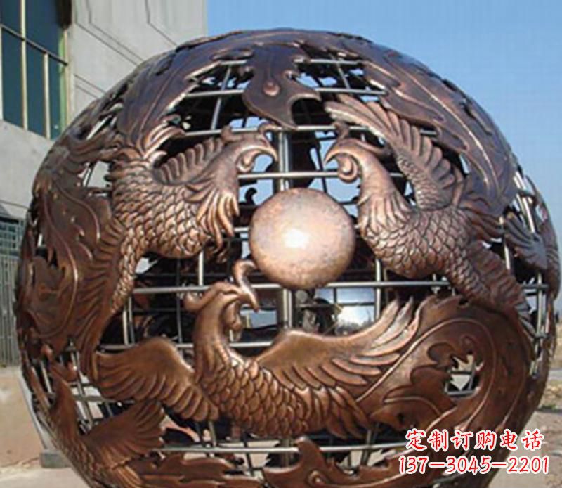 漳州广场不锈钢龙凤球景观雕塑