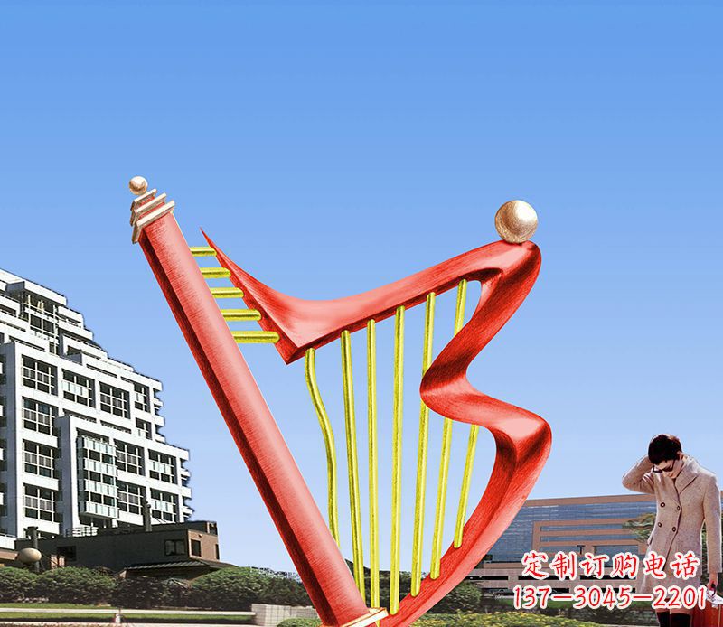 漳州广场不锈钢竖琴景观雕塑