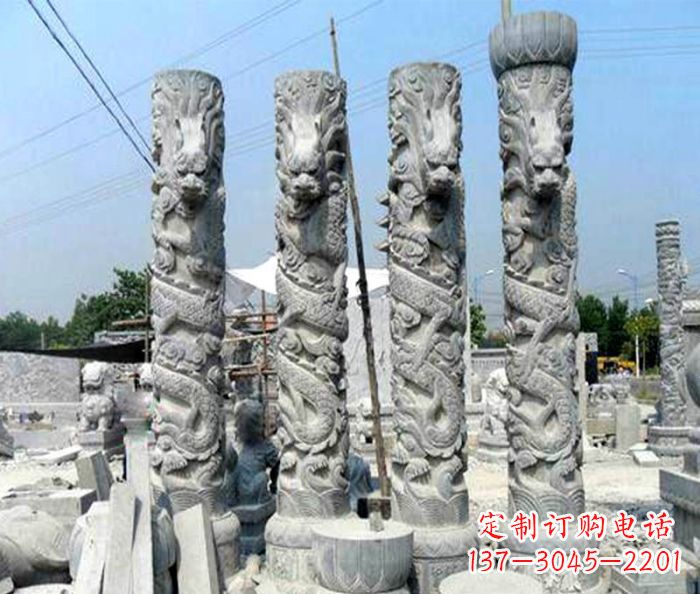 漳州广场景观大理石龙柱石雕 (4)