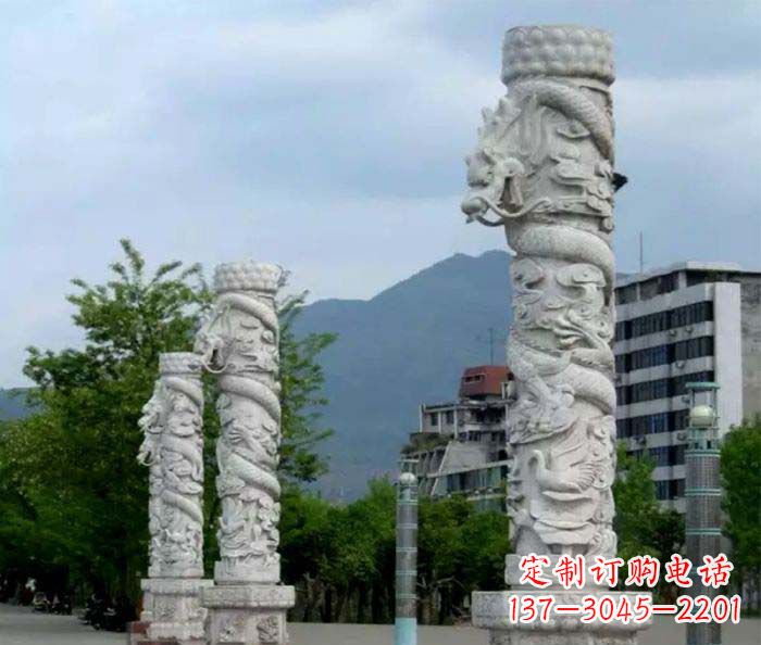 漳州广场景观大理石龙柱石雕 (3)