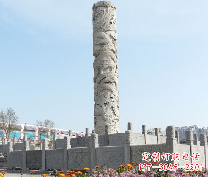 漳州广场景观大理石龙柱石雕,展现神秘传统风采