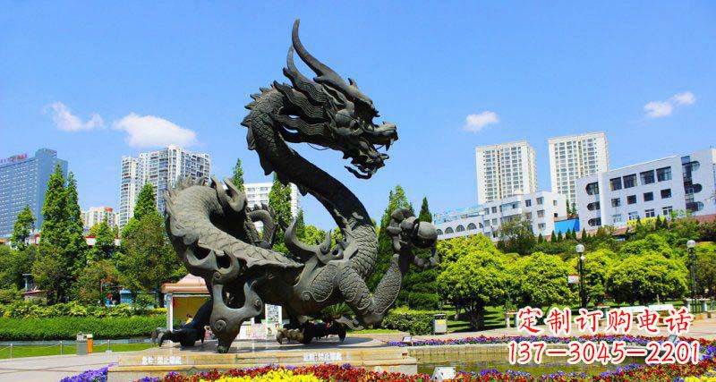 漳州精美巨型广场龙戏珠景观铜雕