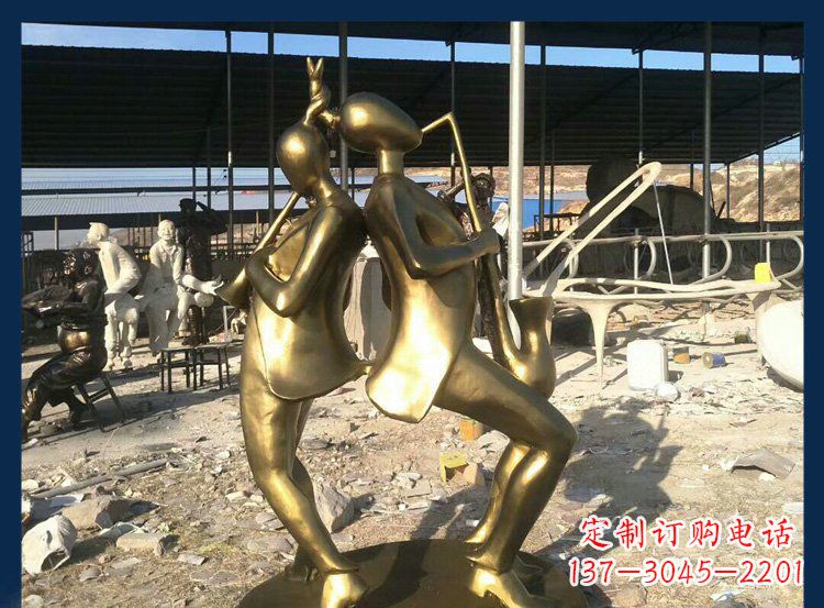 漳州广场铜雕贴金吹萨克斯人物雕塑