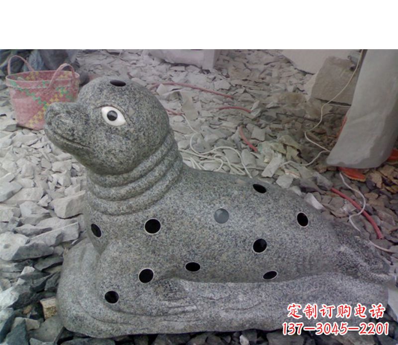 漳州华丽雕塑,海洋动物小海豹石雕