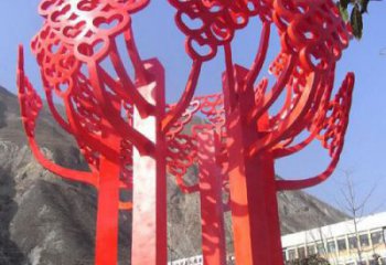 漳州不锈钢心形树叶大树雕塑，展示爱与生命