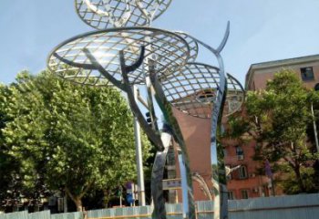 漳州广场抽象网格不锈钢树雕塑