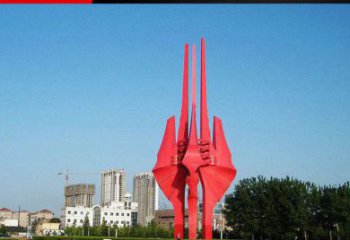 漳州中领雕塑红色不锈钢树叶雕塑