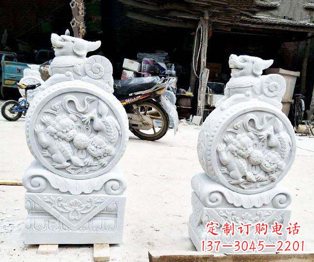 漳州汉白玉抱鼓石招财石门墩石雕