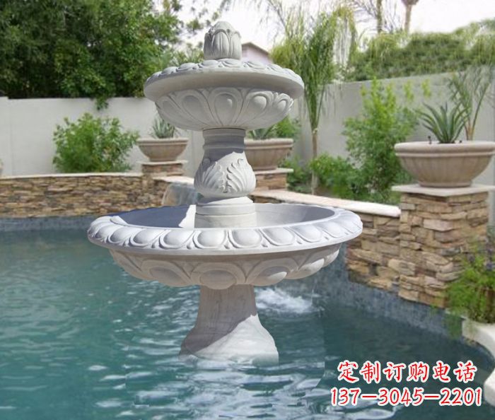 漳州汉白玉双层喷泉雕塑，精美无比