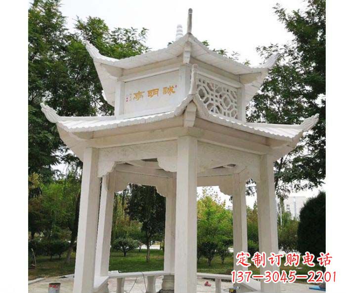 漳州高雅典雅的汉白玉双层六角凉亭石雕