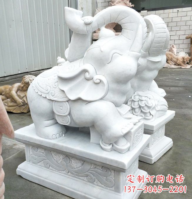 漳州汉白玉招财如意小象石雕