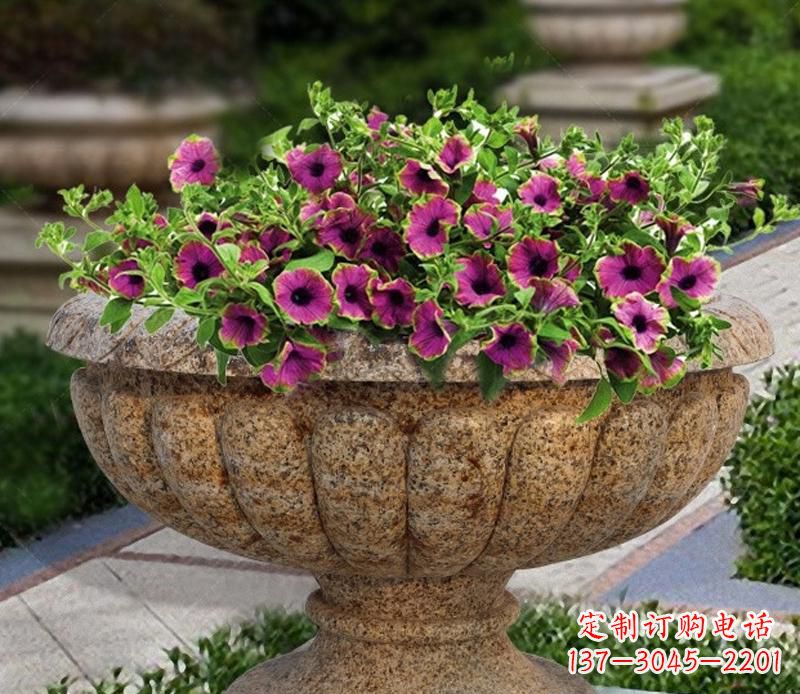 漳州花岗岩小区景观花盆雕塑,添彩美化景观