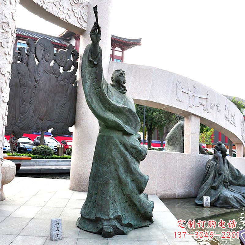 漳州中领雕塑:仿古吴道子铜雕像