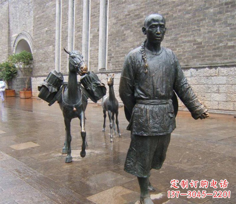 漳州中领雕塑专业定制古代人物小品毛驴铜雕