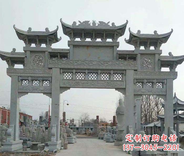 漳州三门牌坊石雕,精美汉风石雕装饰景区