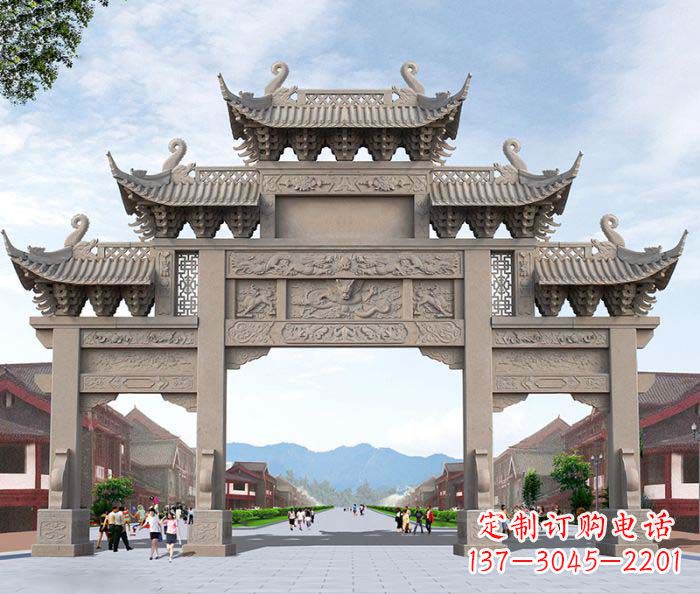 漳州景区三门石雕牌楼——精美雕塑定制