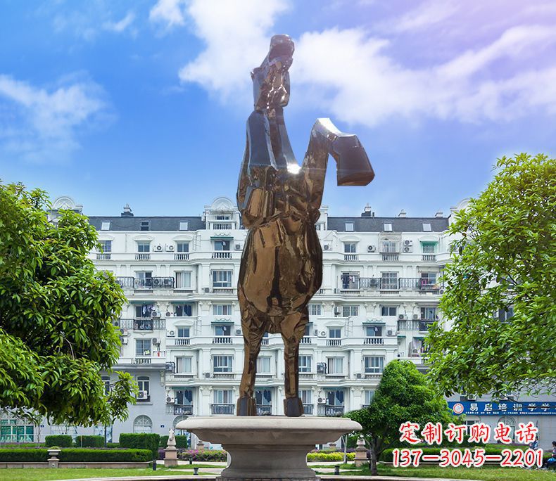漳州镜面城市经典不锈钢奔马塑像