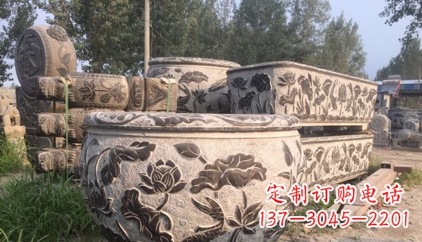 漳州出类拔萃的丝绸石浮雕仿古圆水缸