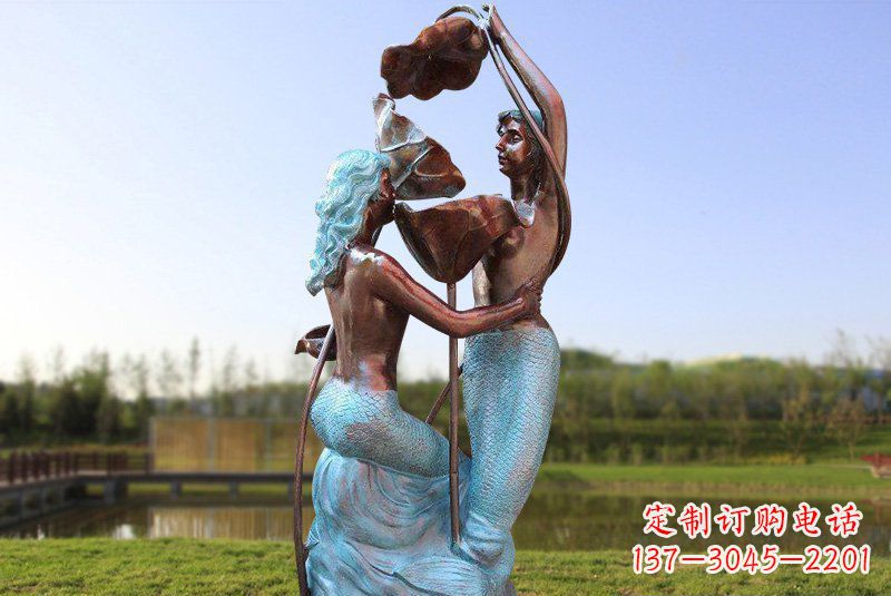 漳州流水摆件美人鱼铜雕