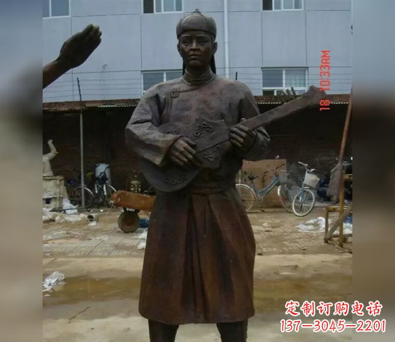 漳州蒙古族男人演奏公园人物铜雕