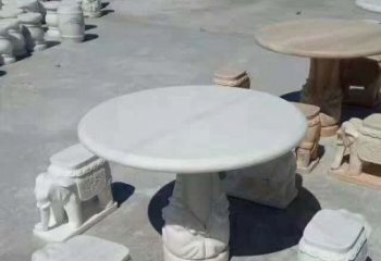 漳州百变汉白玉圆形石桌凳，让家居更具格调