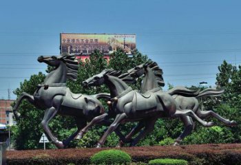 漳州非凡运动，街边奔马铜雕塑