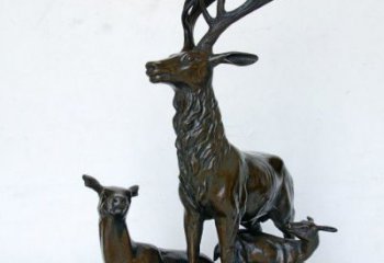 漳州艺术之美，母子鹿驯鹿铜雕