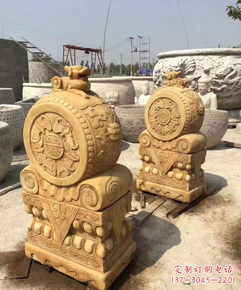 漳州福瑞貔貅抱鼓石雕塑,传承中国古老文化
