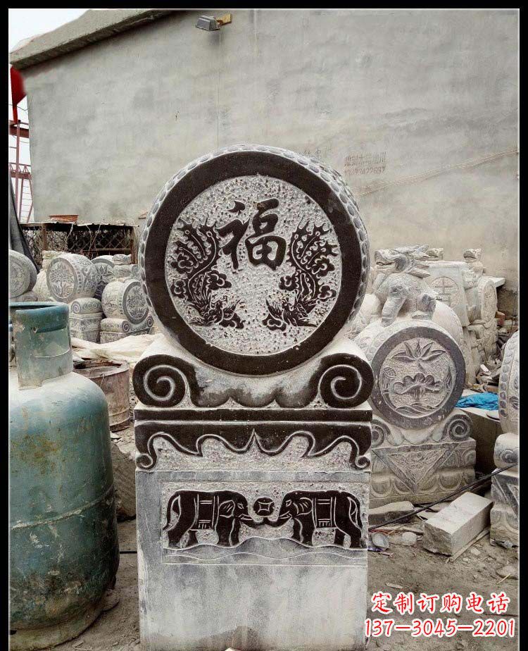 漳州青石凤凰浮雕抱鼓石,精致历久弥新