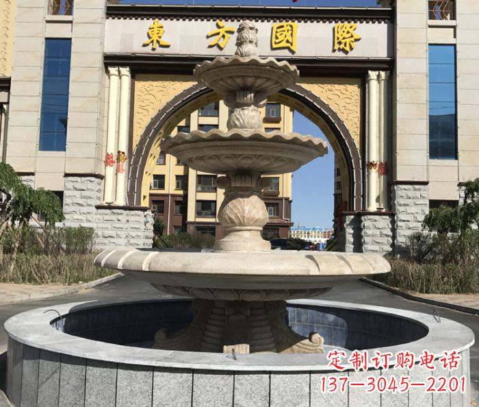 漳州三层欧式喷泉石雕,为小区增添质感