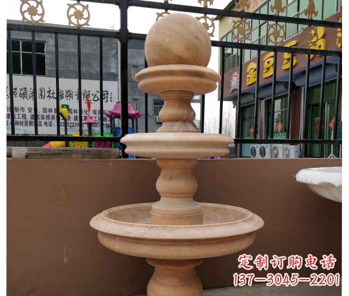 漳州风水球石雕,晚霞红别墅装饰精品