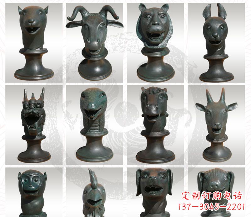漳州十二生肖兽首铜雕塑