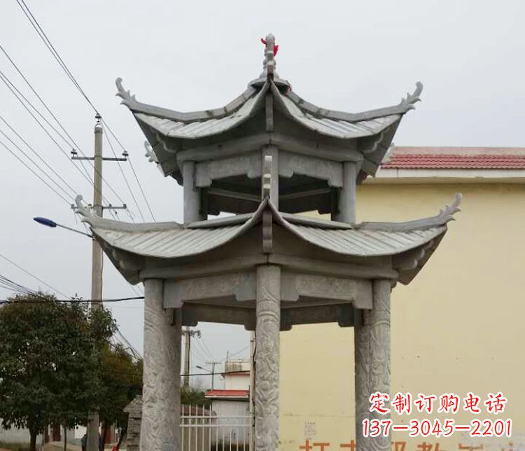 漳州双层仿古凉亭石雕 (2)