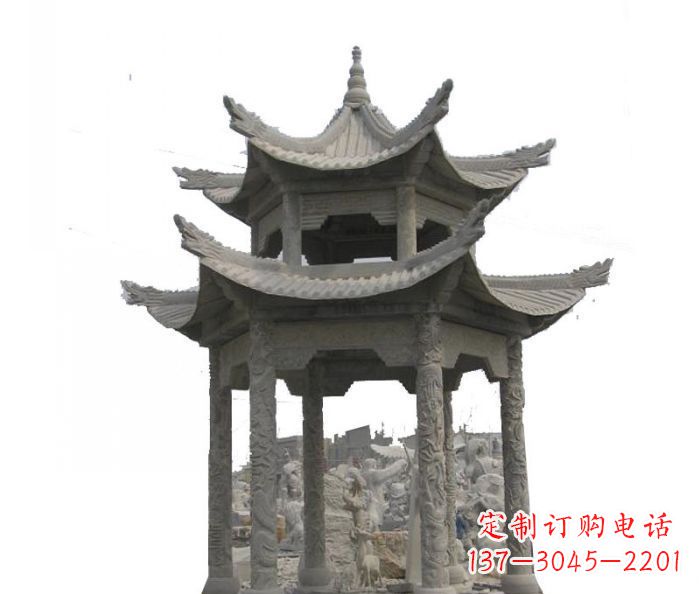 漳州双层仿古石雕凉亭 (2)