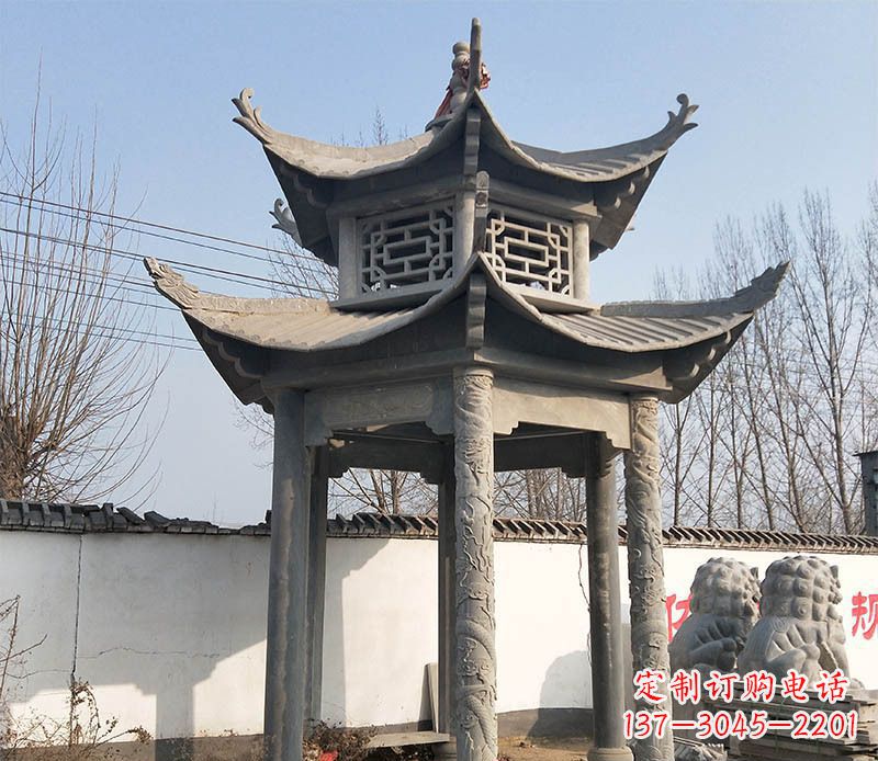 漳州双层户外凉亭石雕 (2)