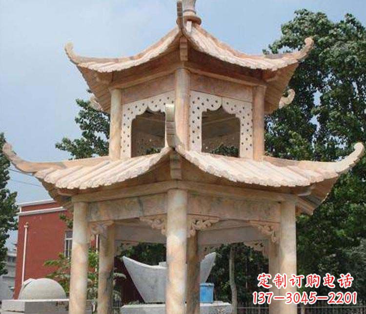 漳州双层晚霞红凉亭石雕