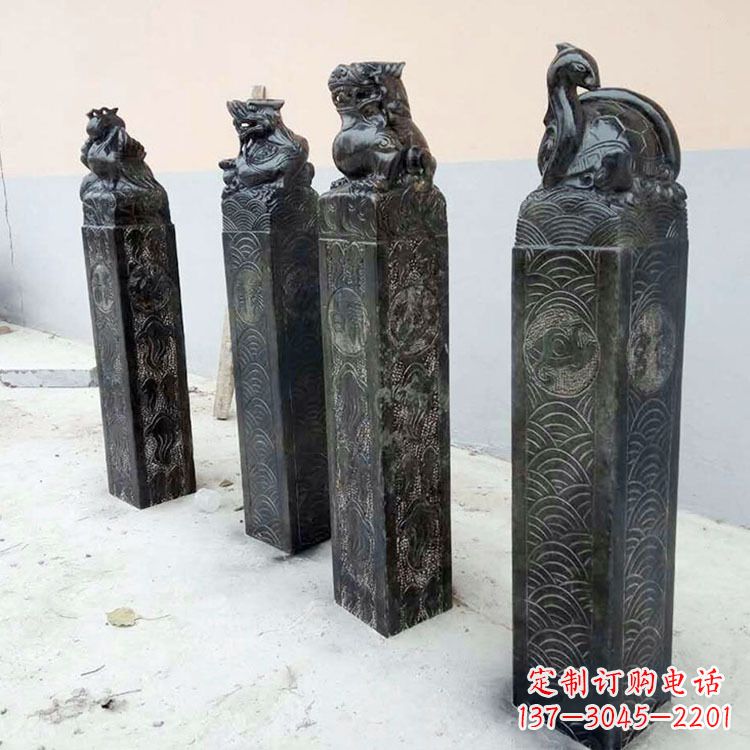 漳州四方神兽青石仿古栓马柱