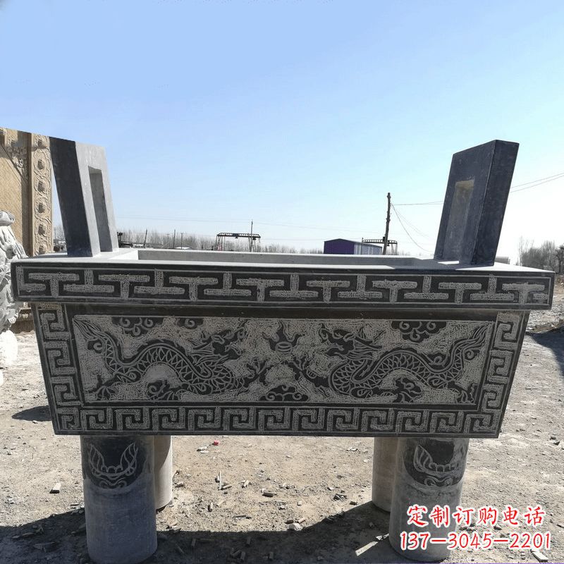 漳州寺庙墓地祭祀四足方鼎,青石仿古石雕香炉