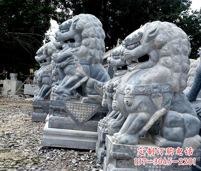 漳州寺庙青石狮子石雕 (2)