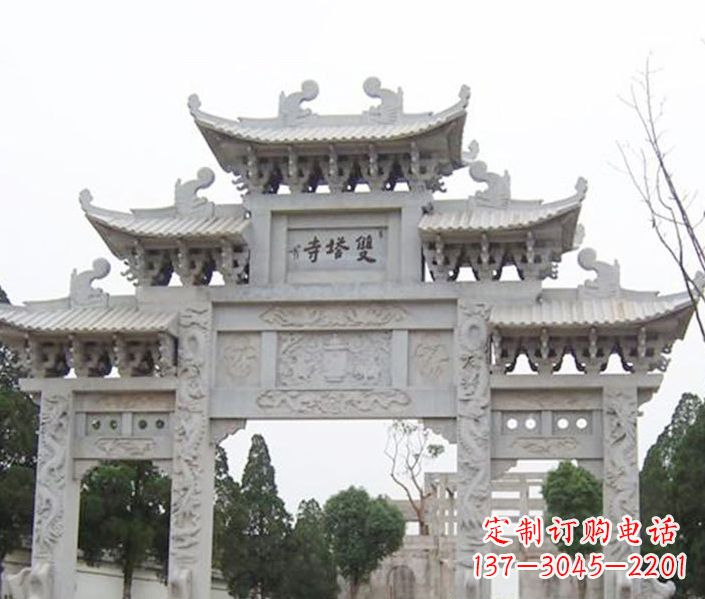漳州寺庙三门牌坊石雕 (2)
