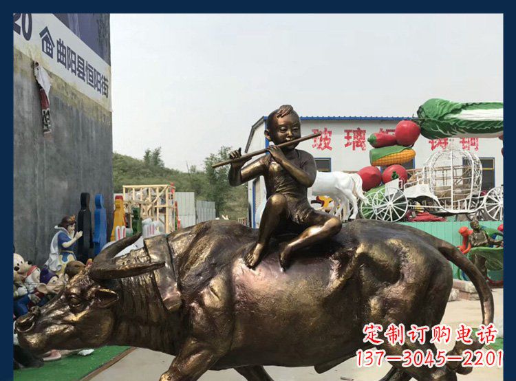 漳州田园铜雕木头骑黄牛动物雕塑