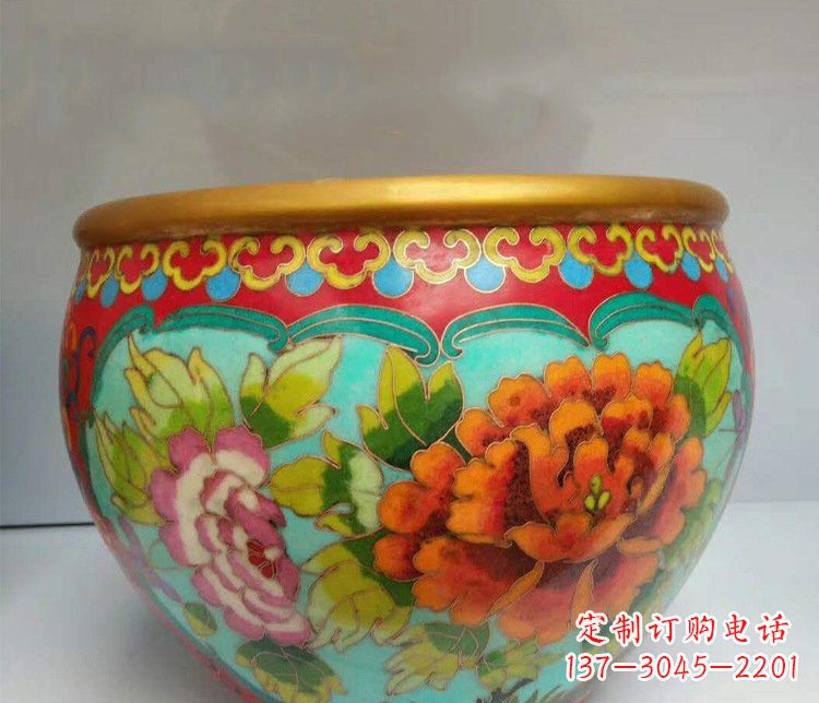 漳州铜雕彩绘庭院装饰景观水缸雕塑
